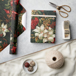 Vintage Christmas fantasy Floral Pattern Wrapping Paper