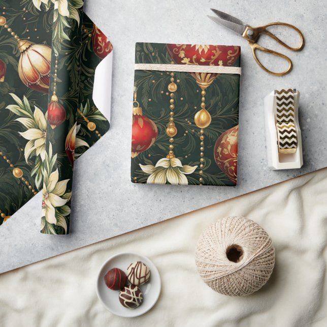 Vintage Christmas fantasy Floral Pattern Wrapping Paper (Crafts)