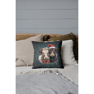 Vintage Christmas Farm Cows Cushion