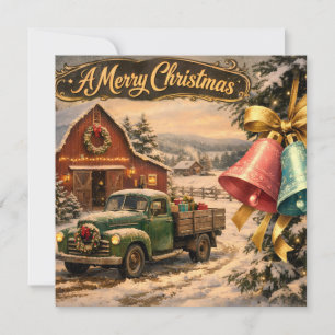 Vintage Christmas Farm Truck and Bells Holiday Card
