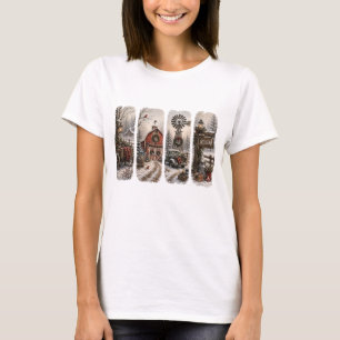 Vintage Christmas Farmhouse Winter Red Barn Truck T-Shirt