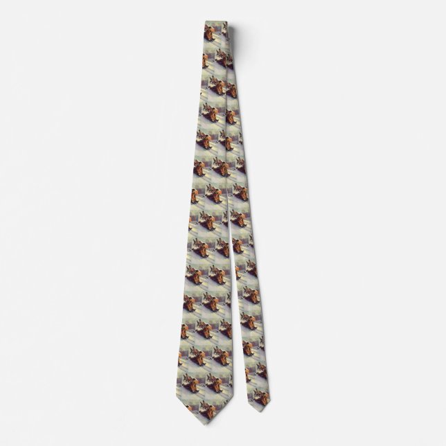 Vintage Christmas, Father and Daughter Sledding Tie (Front)