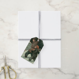 Vintage Christmas, Father and Son Cut Down a Tree Gift Tags