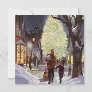 Vintage Christmas, Father Shopping with the Kids Holiday Card