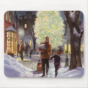 Vintage Christmas, Father Shopping with the Kids Mouse Mat