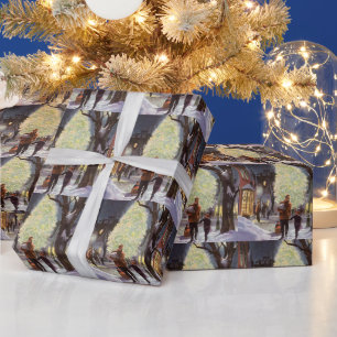 Vintage Christmas, Father Shopping with the Kids Wrapping Paper