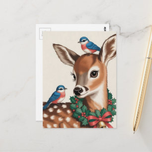 Vintage Christmas Fawn Postcard