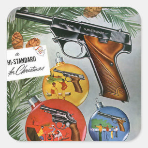 Vintage Christmas Firearm 2nd Amendment Square Sticker