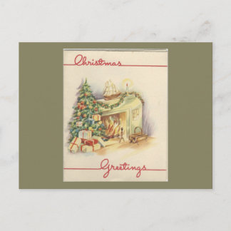 Vintage Christmas Fireplace Card