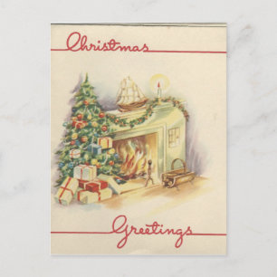 Vintage Christmas Fireplace Card