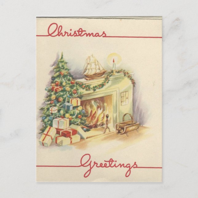 Vintage Christmas Fireplace Card (Front)