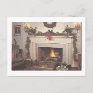 Vintage Christmas Fireplace Holiday Postcard