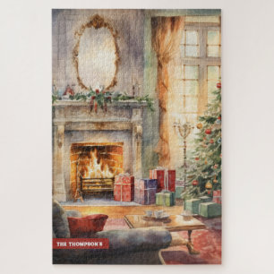 Vintage Christmas fireplace with Christmas tree Jigsaw Puzzle