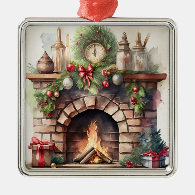 Vintage Christmas Fireplace with Decorations  (Front)