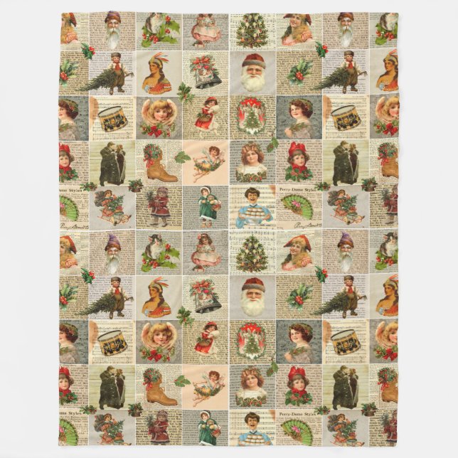 Vintage Christmas Fleece Blanket, Large Blanket (Front)