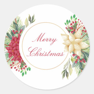 Vintage Christmas floral Classic Round Sticker