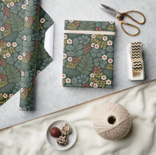Vintage Christmas Floral Dark Green Wrapping  Paper