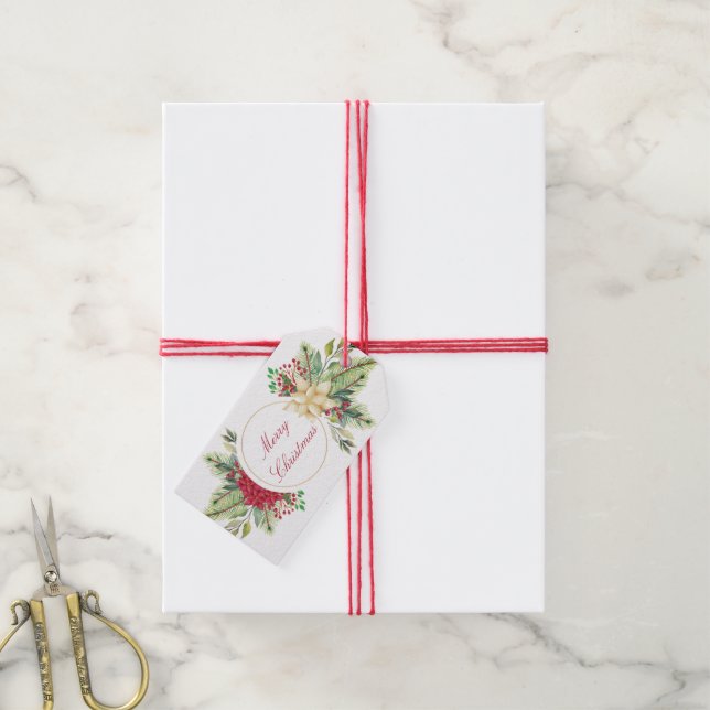 Vintage Christmas floral   Gift Tags (With Twine)