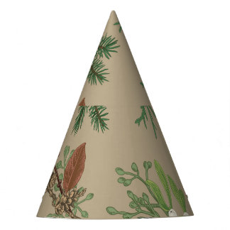 Vintage Christmas: Floral Juniper Mistletoe. Party Hat