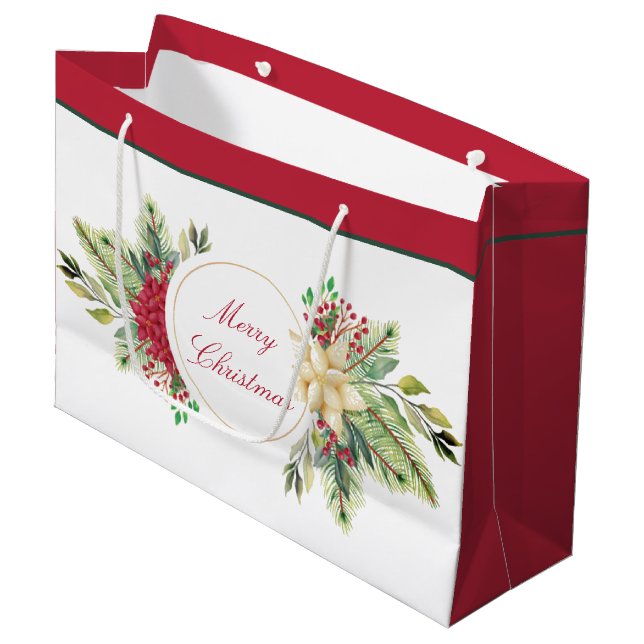Vintage Christmas floral   Large Gift Bag (Front Angled)