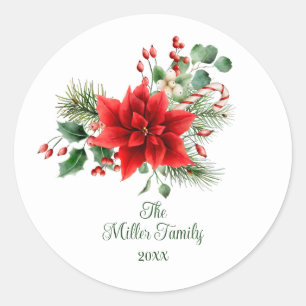 Vintage Christmas Floral Personalized  Classic Round Sticker