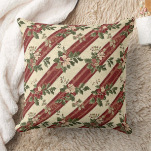 Vintage Christmas Floral Striped (5) Cushion