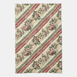 Vintage Christmas Floral Striped (7) Tea Towel