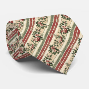 Vintage Christmas Floral Striped (7) Tie
