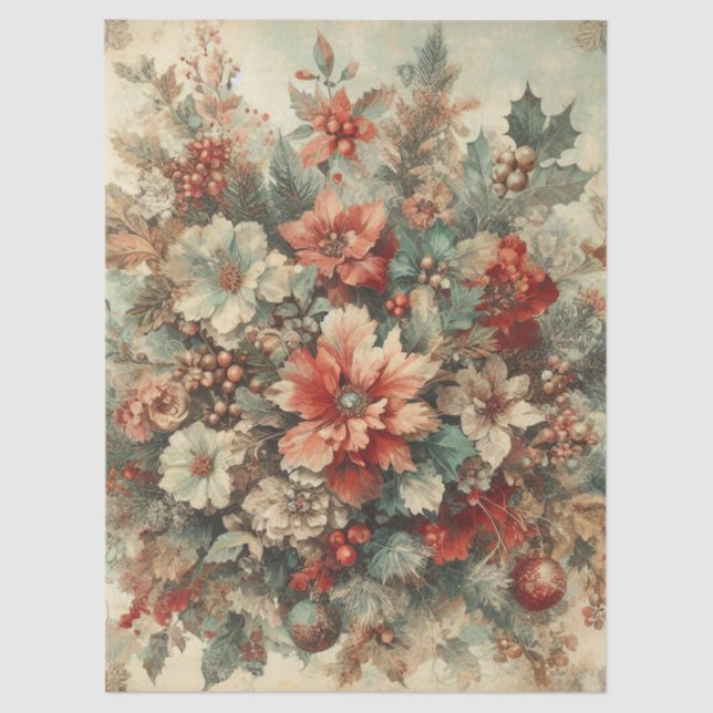 Vintage Christmas Florals Decoupage  Tissue Paper (Front)