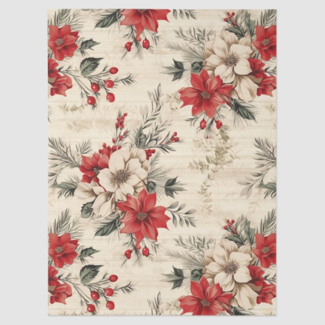 Vintage Christmas Florals Decoupage  Tissue Paper (Front)