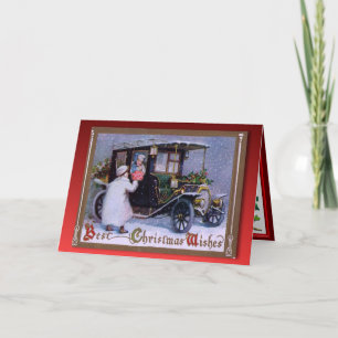 Vintage Christmas,  Flowers for a girl in a car Holiday Card