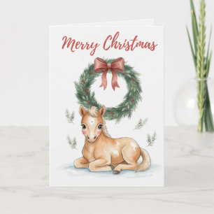 Vintage Christmas Foal with Holiday Wreath Card