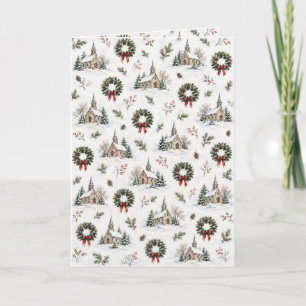 Vintage Christmas Folded Card 1 – Wreath & Church