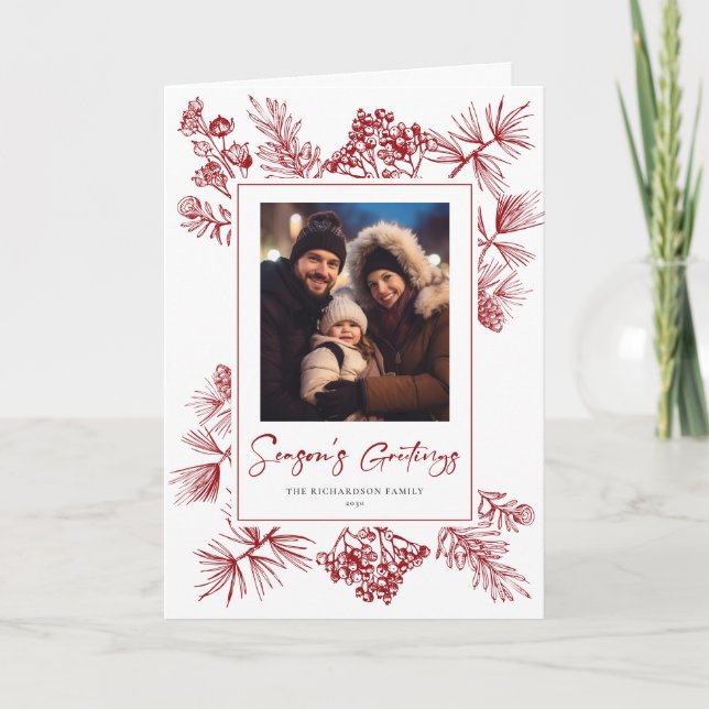 Vintage Christmas Foliage Photo Holiday Card (Front)