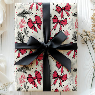 Vintage Christmas Foliage Red Bows Wrapping Paper