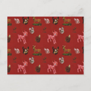Vintage Christmas Forest Woodland Pink Deer Announcement Postcard