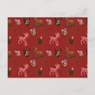 Vintage Christmas Forest Woodland Pink Deer Postcard