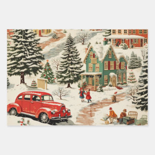 Vintage Christmas Forest  Wrapping Paper Sheet