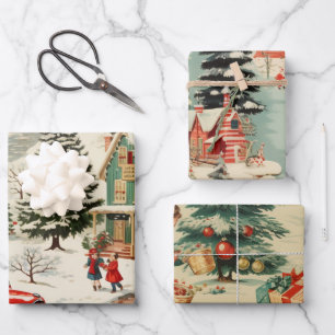 Vintage Christmas Forest  Wrapping Paper Sheet
