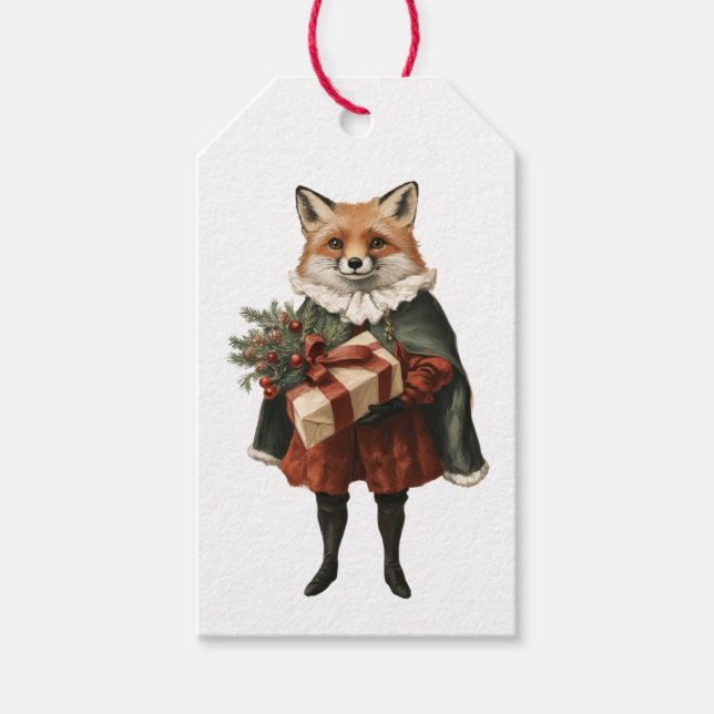 VINTAGE CHRISTMAS FOX GIFT TAG (Front)