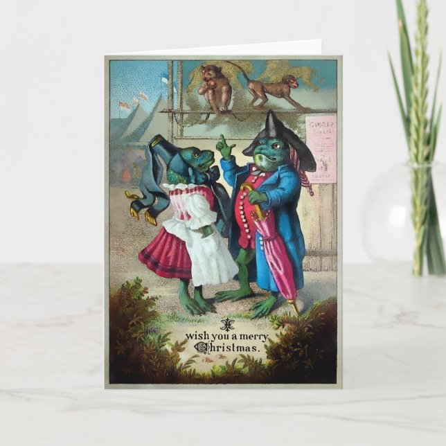 Vintage Christmas Frogs Holiday Card (Front)