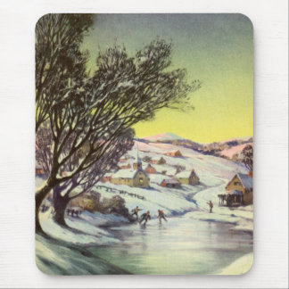 Vintage Christmas,  Frozen Lake with Ice Skaters Mouse Mat