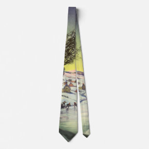 Vintage Christmas,  Frozen Lake with Ice Skaters Tie