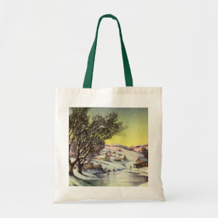 Vintage Christmas,  Frozen Lake with Ice Skaters Tote Bag