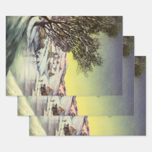 Vintage Christmas, Frozen Lake with Ice Skaters Wrapping Paper Sheet