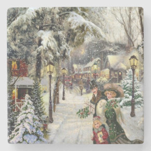 Vintage Christmas Fun Fine Art Stone Coaster