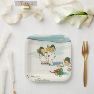 Vintage Christmas funny Holiday Paper Plate