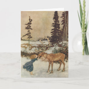 Vintage Christmas, Gerda and the Reindeer by Dulac Holiday Card