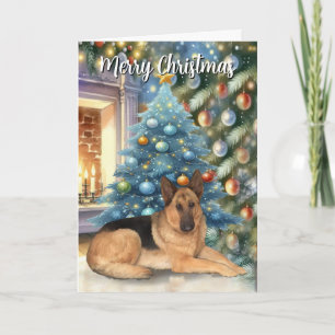 Vintage Christmas German Shepherd Card