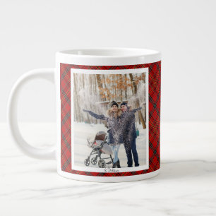 Vintage Christmas Gift 2 Photo Trendy Red Plaid Large Coffee Mug